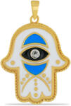  Hamsa Medál - Aranyozott Ezüst - Fehér Topáz