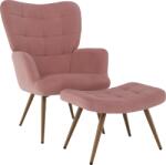 TEMPO KONDELA Fotel lábtartóval, rózsaszín Velvet szövet/tölgy, HABEN