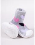YO! Mocasini pentru copii cu talpă antiderapantă - Design inimioare roz și negre pe fond gri