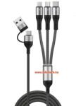 AHT DKS-32 Nylonszövet borítású, minőségi 3 in 2 adat/töltőkábel USB Type C - USB Type C/mikro USB/Lightning