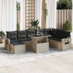 vidaXL 9 részes világosszürke polyrattan kerti ülőgarnitúra párnával (3326533)
