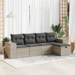 vidaXL 5 részes világosszürke polyrattan kerti ülőgarnitúra párnákkal (3325668)