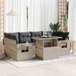 vidaXL 7 részes világosszürke polyrattan kerti ülőgarnitúra párnákkal (3326433)