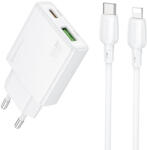 BOROFONE fali töltő BN25 Wish - USB + Type-C - PD QC 3.0 30W Type-C to Lightning kábellel fehér