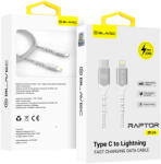 Blavec kábel Raptor fonott - Type C Lightning - PD 20W 2, 4A 0, 25 méter (CRA-CL24WS025) fehér-ezüst