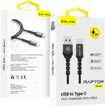 Blavec Cable Raptor fonott - USB to Type C - 3A 0, 5 méter (CRA-UC3BG05) fekete-szürke