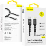 Blavec Cable Raptor fonott - Type C to Lightning - PD 20W 2, 4A 2 méter (CRA-CL24BG20) fekete-szürke