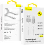 Blavec Cable Raptor fonott - USB Type-C - 2A 3 méter (CRA-UC2WS30) fehér-ezüst
