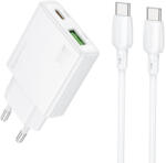 BOROFONE fali töltő BN25 Wish - USB + Type C - PD QC 3.0 30W Type C - Type C kábellel fehér