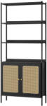 VASAGLE Könyvespolc, 2 rattan hatású ajtóval, fém kerettel, fekete 76x30x174cm (LLS124B56) - deco24