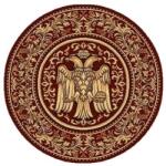 Lotos Covor Rotund Model Bisericesc Lotos 15032-210, Imprimeu cu Vultur Bicefal, Marime 100 x 100 cm, Grena, Rosu, Inaltime Fir 8 mm, Antialergic, Polipropilena, Manastire, Biserica, Altar, Naos, Pronaos (2 Covor