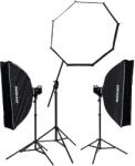 Godox MS300II-V Tripla Vakuszett - Boom állvány - Mikrosat 25x100 Click Softbox (3 x 300Ws)
