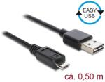 Delock Kábel, EASY-USB 2.0-s A-típusú csatlakozódugó > USB 2.0-s Micro-B típusú csatlakozódugó, 50 c (85156)