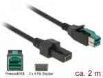Delock PoweredUSB kábel apa 12 V > 2 x 4 tűs apa, 2 m, POS nyomtatókhoz és csatlakozókhoz (85483)