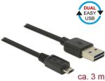 Delock Kábel, EASY-USB 2.0-s A-típusú csatlakozódugó > EASY-USB 2.0-s Micro-B típusú csatlakozódugó, (83851)
