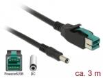 Delock PoweredUSB kábel apa 12 V > DC 5, 5 x 2, 1 mm apa 3 m, POS nyomtatókhoz és csatlakozókhoz (85499)