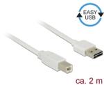 Delock Kábel, EASY-USB 2.0-s A-típusú csatlakozódugó > USB 2.0-s B-típusú csatlakozódugó, 2 m, fehér (83687)