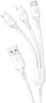 Dudao USB-kábel - USB C / micro USB / Lightning 480Mb/s 6A 1, 2m - fehér