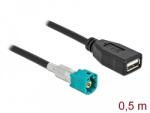 Delock Kábel HSD Z apa - A-típusú USB 2.0 anya 0, 5 m (90310) - dellaprint