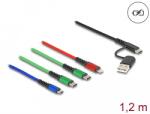 Delock 1, 20 m hosszú, USB töltő kábel 4 az 1 A-típusú USB + USB-C apa Lightning-, Micro USB- és 2 x USB Type-C csatlakozáshoz (87035)