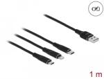 Delock 1 m hosszú, USB töltő kábel 3 az 1-ben Lightning -, Micro USB- és USB Type-C csatlakozáshoz, (87155)