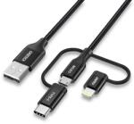 Choetech 3in1 MFI kábel USB - USB Type C / micro USB / Lightning (töltés 3A / adatátvitel 480 Mbps) 1, 2 m fekete (IP0030-BK)