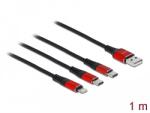 Delock 1 m hosszú, USB töltő kábel 3 az 1 A-típusú apa Lightning -, es 2 x USB Type-C csatlakozásho (86709)