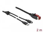 Delock PoweredUSB kábel apa 24 V > A-típusú USB apa + Mini-DIN 3 tűs apa 2 m, POS nyomtatókhoz és cs (85941)