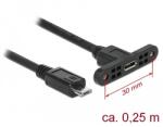 Delock Kábel, USB 2.0-s Micro-B típusú csatlakozóhüvely, panelrögzítés > USB 2.0-s Micro-B típusú cs (85245)