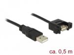 Delock Kábel, USB 2.0-s A bementi csatlakozós > USB 2.0-s A-típusú csatlakozó, panelrögzítés, 0, 5 m (85461)