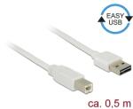 Delock Kábel, EASY-USB 2.0-s A-típusú csatlakozódugó > USB 2.0-s B-típusú csatlakozódugó, 0, 5 m, feh (83685) - dellaprint
