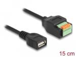 Delock A-típusú USB 2.0 kábel anya - terminal block adapter lenyomó gombbal 15 cm (66062)
