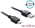 Delock Kábel, EASY-USB 2.0-s A-típusú csatlakozódugó > USB 2.0-s Mini-B-típusú csatlakozódugó, 0, 5 m (85158)