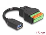 Delock A-típusú USB 3.2 Gen 1 kábel anya - terminal block adapter lenyomó gombbal 15 cm (66241) - dellaprint