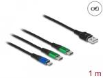 Delock 1 m hosszú, USB töltő kábel 3 az 1 A-típusú apa Micro USB -, es 2 x USB Type-C csatlakozáshoz (87882)