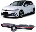  VW Volkswagen Golf VIII GTI stílusú lakkozott fekete világítós hűtőrács piros csíkkal (emblématartós)
