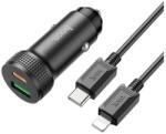 hoco. level autós töltő usb+type-c aljzat (38w, pd gyorstöltő 3.0 + lightning kábel) fekete (Z49B BLACK LIGHTNING) - rufusz