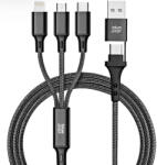  USB Type-C / USB töltő- és adatkábel 4in1, USB Type-C, Lightning, microUSB, 120 cm, 2400 mA, 12W, törésgátlóval, cipőfűző minta, Blue Star C172, fekete