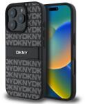 DKNY PU bőr ismétlődő mintás tónusos csíkos hátlap iPhone 16 Pro Max Black készülékhez