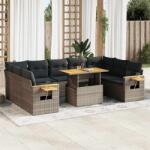 vidaXL 10 részes szürke polyrattan akácfa kerti ülőgarnitúra párnákkal (3327644)