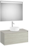 Roca Ona 1 fiókos mosdószekrény 99, 4x45, 7x44, 3 cm és tükör LED világítással, világos tölgy A851714512 (A851714512)
