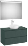Roca Ona 2 fiókos mosdószekrény 99, 4x45, 7x58, 3 cm és 100x80 cm-es tükör LED világítással, matt zöld A851718513 (A851718513)