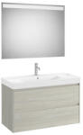 Roca Ona 2 fiókos mosdószekrény 100x46x64, 5 cm kerámia mosdóval és tükör LED világítással, világos tölgy A851709512 (A851709512)