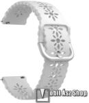  Okosóra szíj - szilikon, légáteresztő - FEHÉR - 3D VIRÁG MINTÁS - 120mm + 85mm hosszú, 20mm széles - SAMSUNG Galaxy Watch 42mm / Amazfit GTS / Galaxy Watch3 41mm / HUAWEI Watch GT 2 42mm / Galaxy Watc