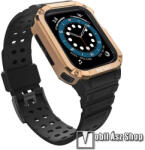  Okosóra szilikon szíj / műanyag tok - FEKETE / ROSE GOLD - műanyag bumper, 106mm+126mm hosszú, ERŐS VÉDELEM! - APPLE Watch Series 1/2/3 42mm / 4/5/6/SE 44mm / 7/8/9 45mm