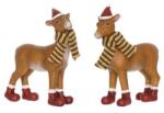  Dekoráció szarvas csíkos sállal csizmában álló poly 10x3x11, 5 cm barna-piros 2 féle 1db, figura nem választható (MS212653-4.5(B))