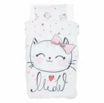 Bubaba Lenjerie 6 piese, Bubaba, Pentru patut 120x60 cm sau 140x70 cm, Cu fata de perna, pilota si perna, Cu cearceaf pilota si patut, Cu aparatoare laterala, Bumbac, Kitty (83709) Lenjerii de pat bebelusi‎, patura bebelusi