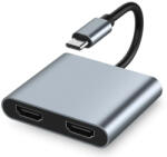 Powertech USB-C Stație de andocare cu HDMI 4K și conexiune 2 monitoare Gri (CAB-UC083) (CAB-UC083)