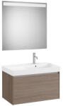 Roca Ona 1 fiókos mosdószekrény 80x46x50, 5 cm jobbos kerámia mosdóval és tükörrel, sötét szil A851721511 (A851721511)