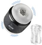 XR Brands Masturbator Dublu Jock, 10 Functii Vibratii, TPE, USB, Transparent, 12 cm